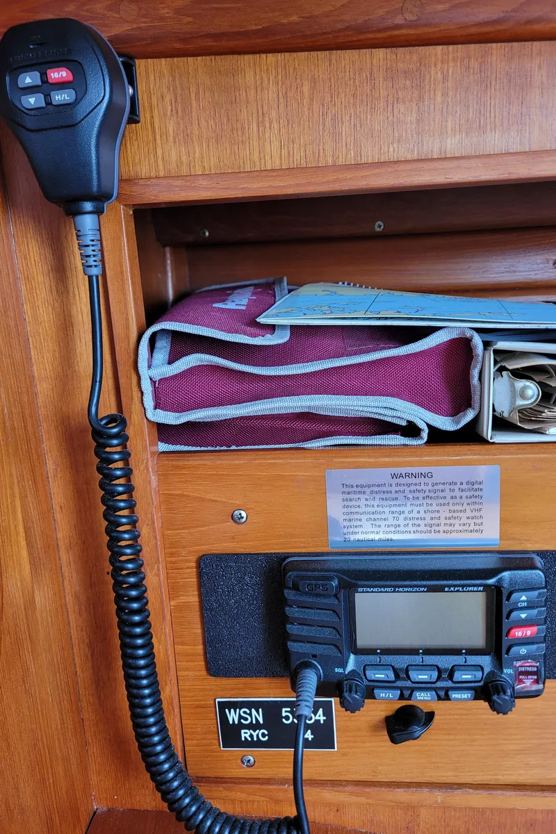 Slide: The Image of Interior of 1985 Bristol 38.8 yacht with wooden flooring and cushioned seating. - 44