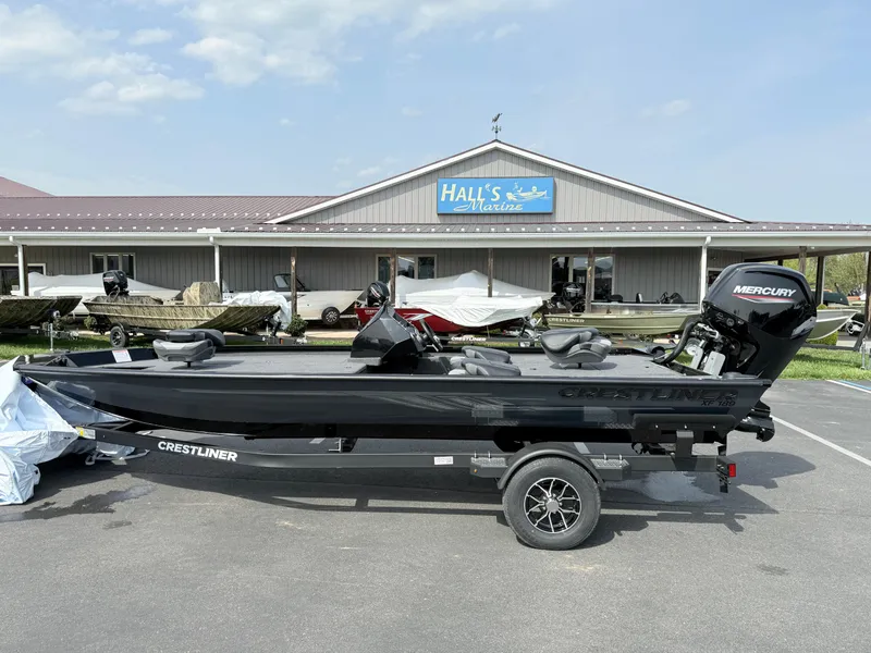 Slide: The Image of 2025 Crestliner XF 189 boat with Mercury engine at Hall's Marine dealership. - 0