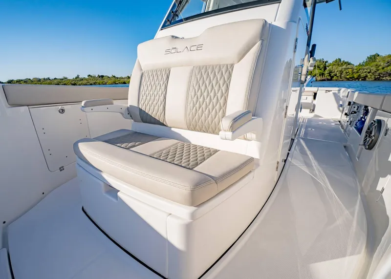 Slide: The Image of Luxurious seating on 2025 Solace 30 CS boat, featuring elegant design and comfort. - 39