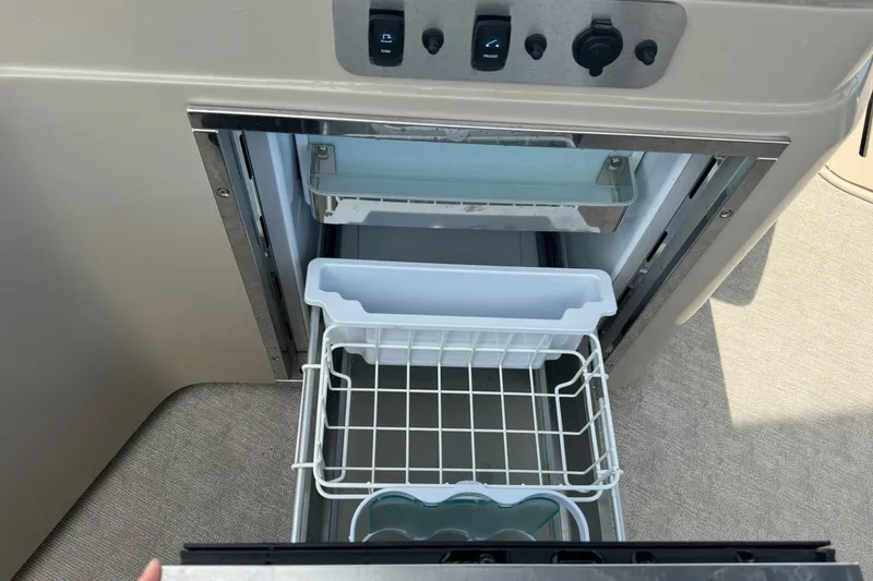 Slide: The Image of Open refrigerator drawer on 2017 Tahoe Pontoon Cascade Platinum 2785EL boat. - 6