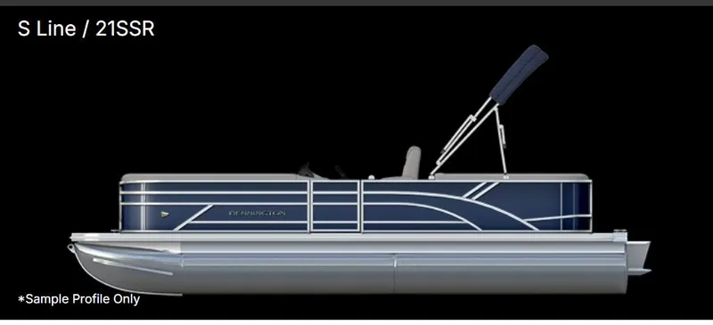 The Image of 2026 Bennington 21 SSR pontoon boat with canopy on trailer, parked outside dealership. - 1