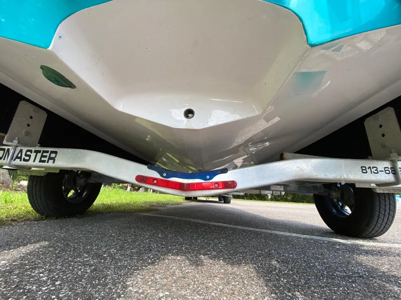 Slide: The Image of 2023 Action Craft 1720 Flats Gen 3 boat on trailer, viewed from below. - 19