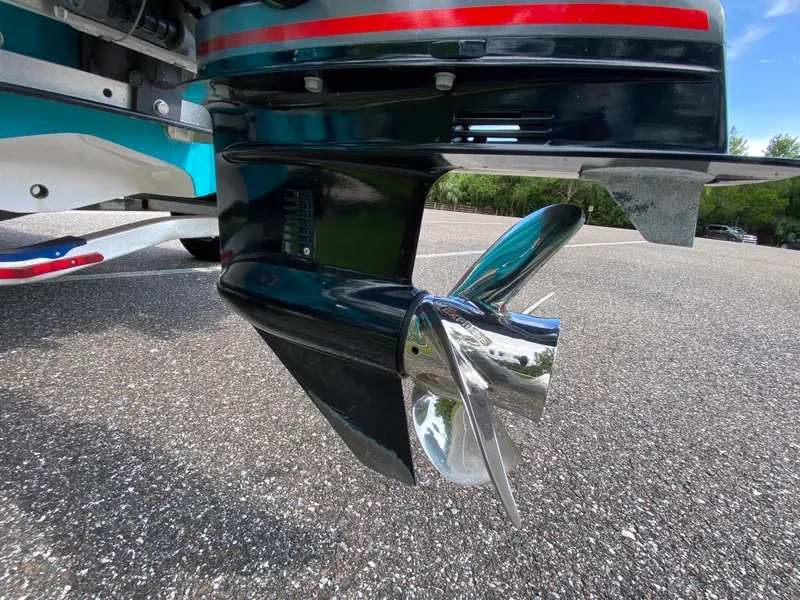 Slide: The Image of Close-up of a 2023 Action Craft 1720 Flats Gen 3 boat propeller. - 23