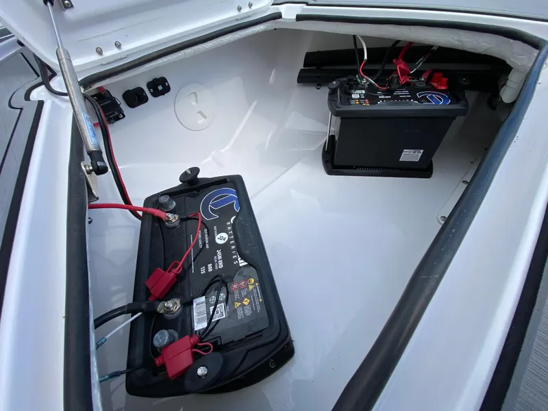 Slide: The Image of 2023 Action Craft 1720 Flats Gen 3 boat battery compartment with dual batteries. - 35