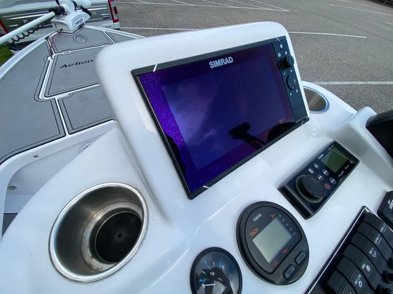Slide: The Image of 2023 Action Craft 1720 Flats Gen 3 boat console with Simrad display and controls. - 47