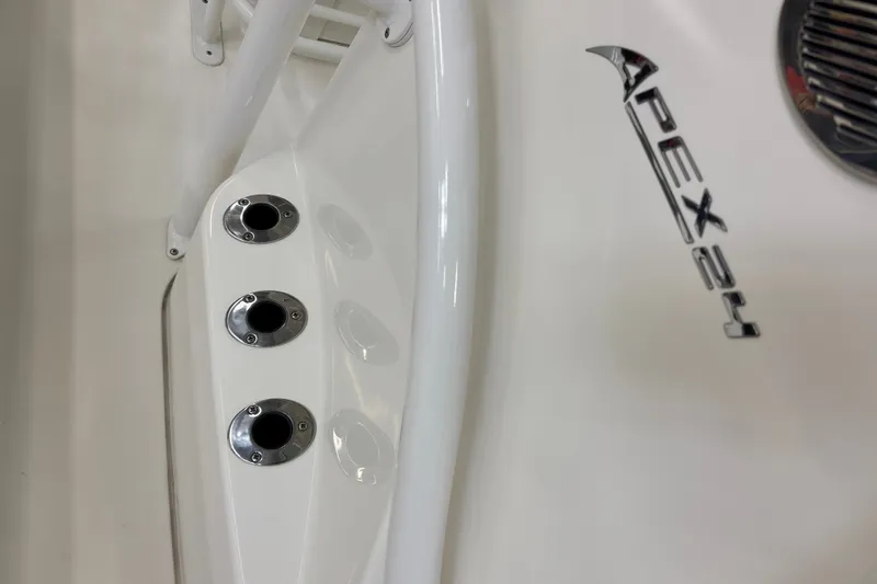 Slide: The Image of 2025 Mako 24 APEX boat detail with logo and fittings. - 34