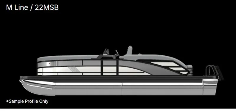 Slide: The Image of 2026 Bennington 22 MSB pontoon boat on trailer, outdoor dealership setting. - 1