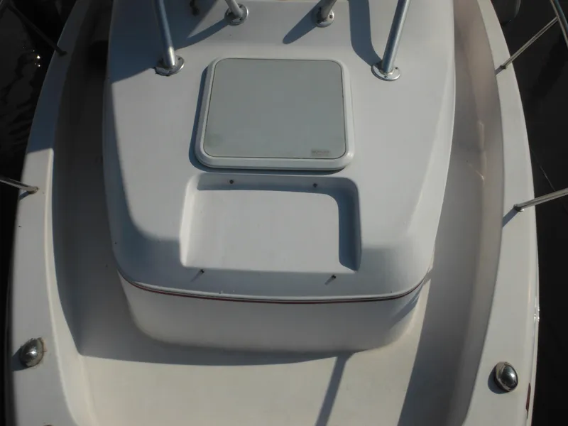 Slide: The Image of 2002 Pro-Line 23 Walk boat deck with hatch and railing. - 14