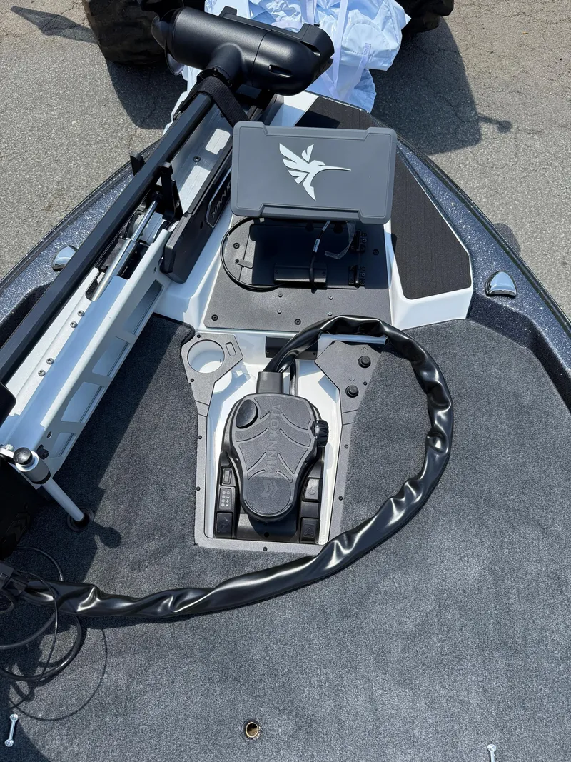 Slide: The Image of 2026 Skeeter ZXE20 boat deck with control panel and foot pedal. - 17