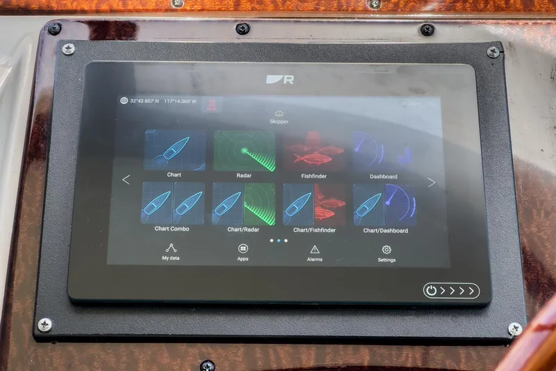 Slide: The Image of Touchscreen navigation system on 2007 Sea Ray 310 Sundancer boat dashboard. - 17