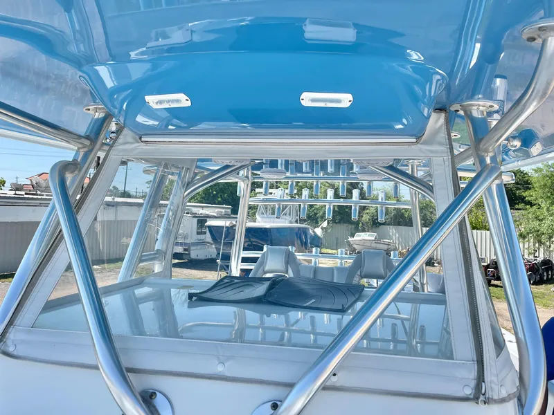 Slide: The Image of Freeman 37 VH 2017 boat with blue canopy and stainless steel frame. - 9