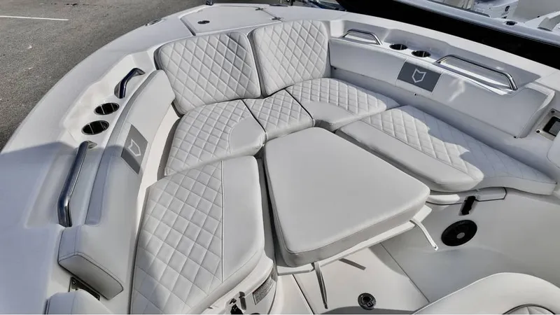 Slide: The Image of Luxurious seating on 2025 Sea Fox 228 Commander boat with quilted upholstery. - 15