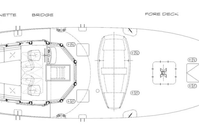 Slide: The Image of Blueprint of a 2012 Custom Steel Trawler, featuring bridge and fore deck layout. - 19