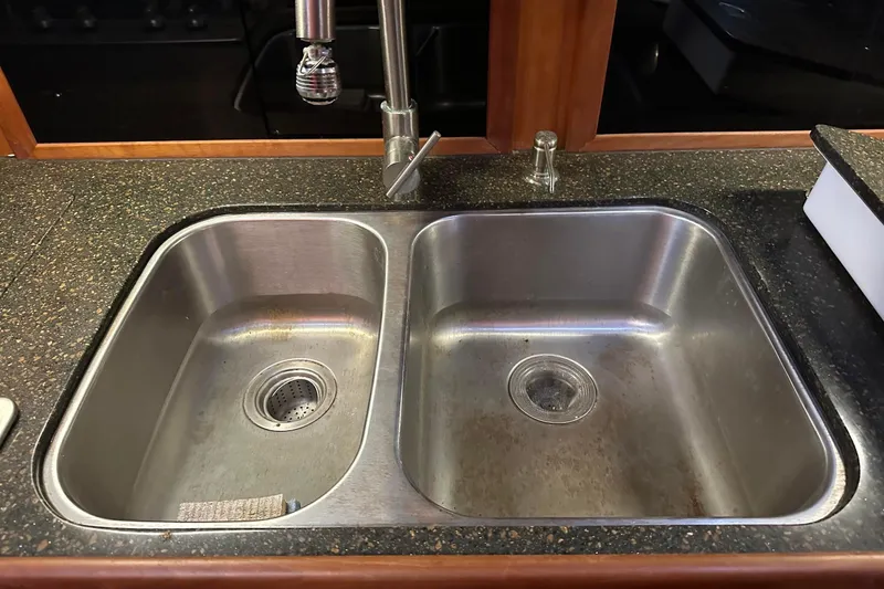 Slide: The Image of Stainless steel double sink on 2012 Custom Steel Trawler kitchen counter. - 44