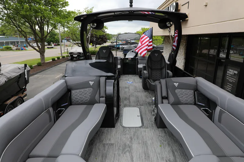Slide: The Image of Luxurious 2025 Viaggio Diamante UWA boat interior with plush seating and modern design. - 2