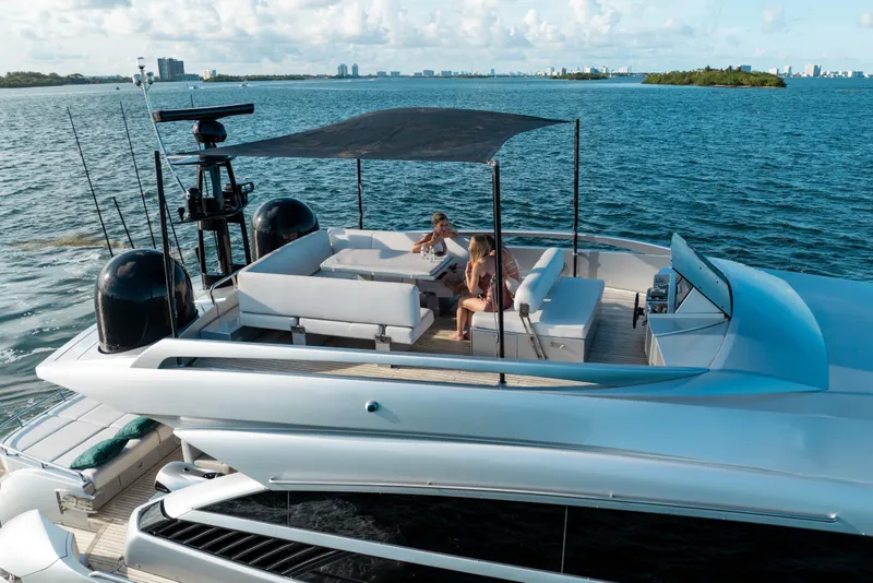Slide: The Image of Luxury Pershing 92 yacht cruising with passengers, 2012 model, on a sunny day at sea. - 8