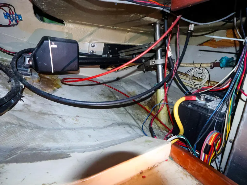 Slide: The Image of Electrical wiring and components inside a 1987 Gozzard 36 boat. - 16