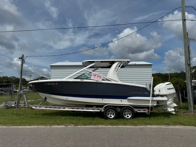 Slide: The Image of 2021 Chaparral 280 OSX boat for sale on trailer, parked outdoors. - 35