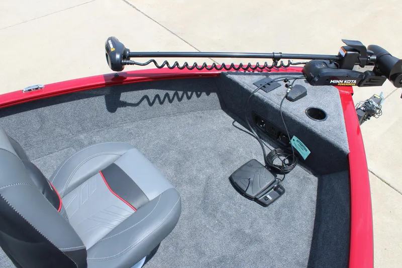 Slide: The Image of 2025 Tracker Pro Guide V-175 Combo boat interior with Minn Kota trolling motor. - 15