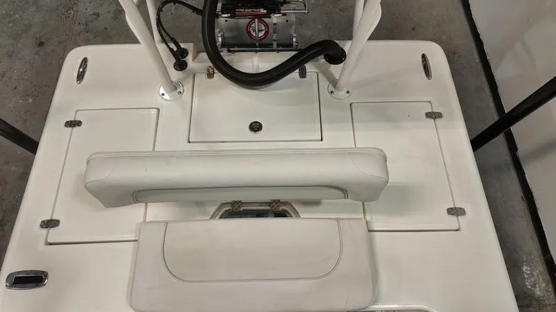 Slide: The Image of 2025 Spyder FX19 Vapor boat deck with seating and storage compartments. - 13