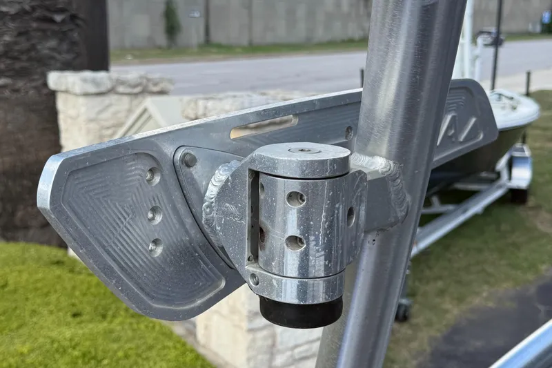 Slide: The Image of Close-up of a 2008 Supra Launch 22 SSV boat tower hinge mechanism. - 12