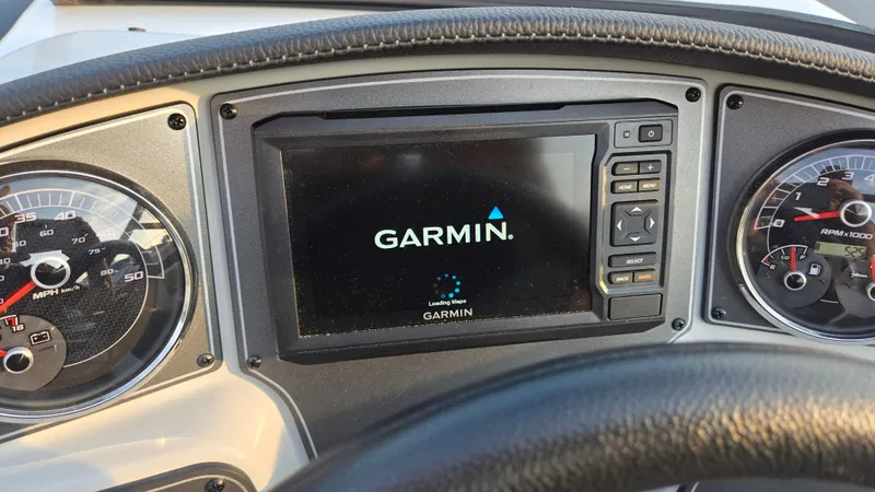 Slide: The Image of Dashboard of 2022 Hurricane SunDeck 191 OB with Garmin display and gauges. - 32