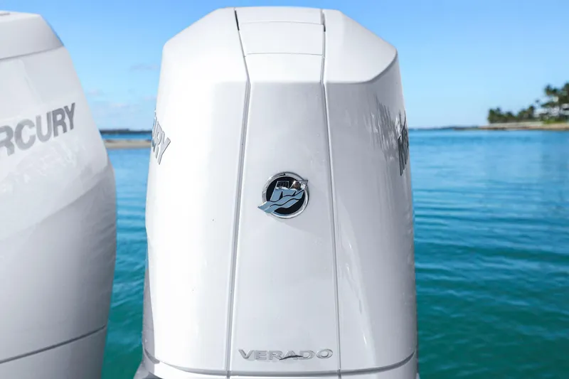 Slide: The Image of 2026 Yellowfin 36 Offshore boat with Mercury Verado engines on clear blue water. - 18