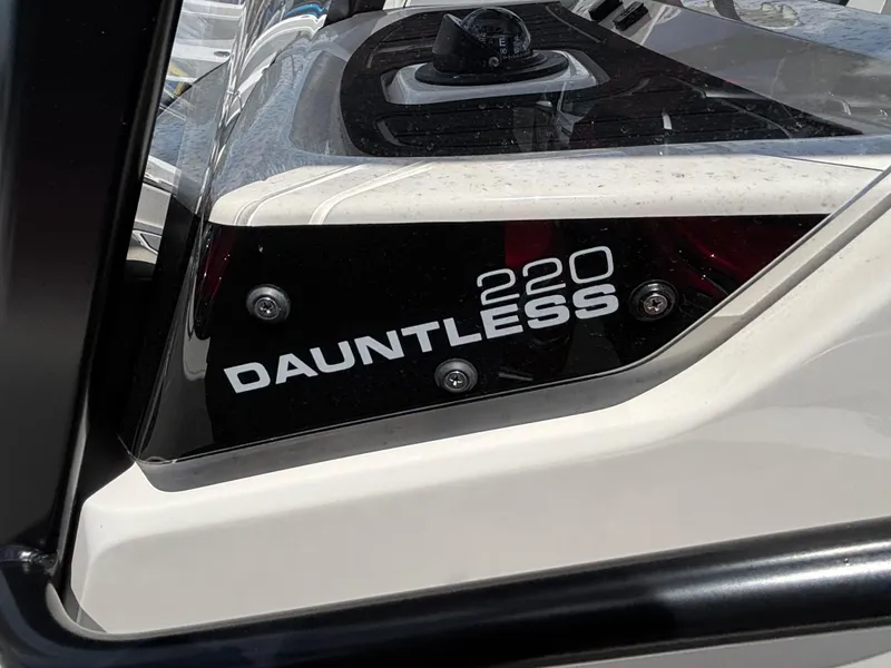 Slide: The Image of 2023 Boston Whaler 220 Dauntless boat nameplate close-up. - 17