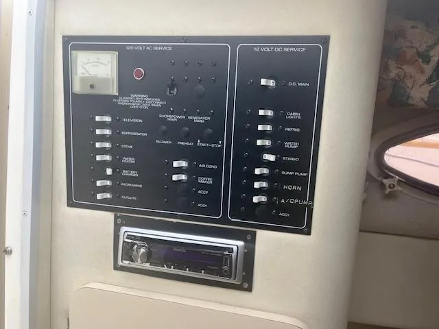 Slide: The Image of Electrical control panel on a 1997 Monterey 296 Cruiser boat interior. - 19
