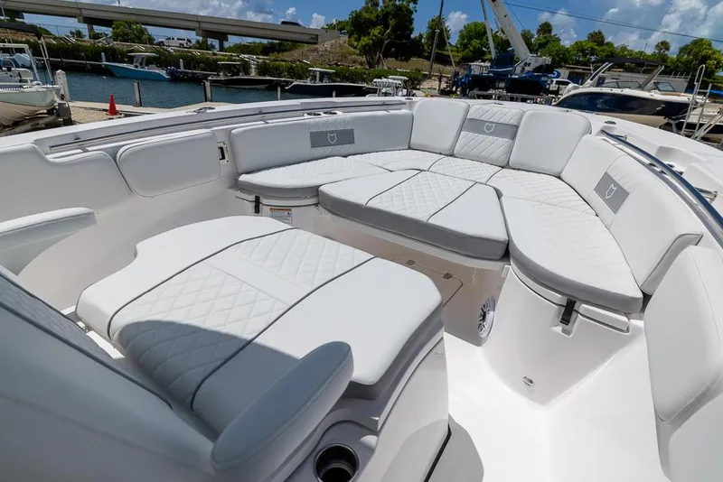 Slide: The Image of 2026 Sea Fox 288 Commander boat with luxurious white seating and spacious deck. - 20