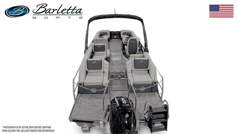 Slide: The Image of 2026 Barletta C24M pontoon boat with spacious seating and modern design. - 12