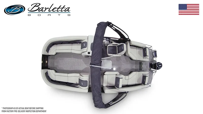 Slide: The Image of Top view of 2026 Barletta C24M pontoon boat with seating layout. - 13