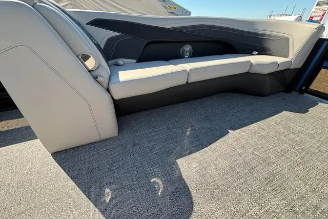 Slide: The Image of Luxurious seating on 2026 Barletta C24M pontoon boat with modern design and comfortable upholstery. - 7