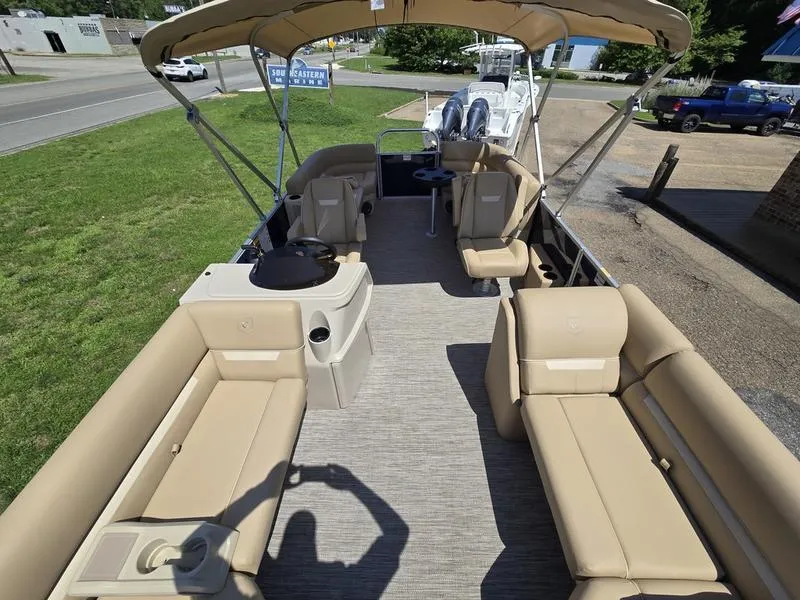 Slide: The Image of 2026 Godfrey Xperience 2286 SBX Sport Tube pontoon boat with beige seating and canopy. - 9
