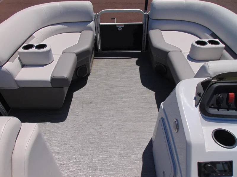 Slide: The Image of 2022 Godfrey Sweetwater 1880 CX pontoon boat interior with plush seating and cup holders. - 11