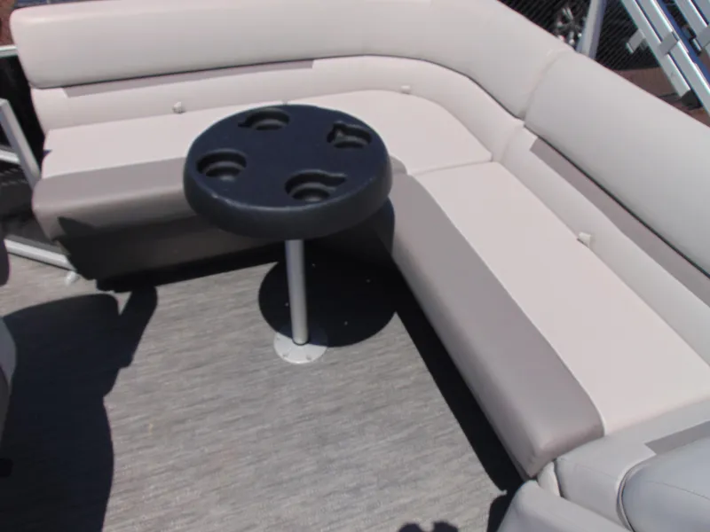 Slide: The Image of Interior seating of 2022 Godfrey Sweetwater 1880 CX pontoon boat with cupholder table. - 14