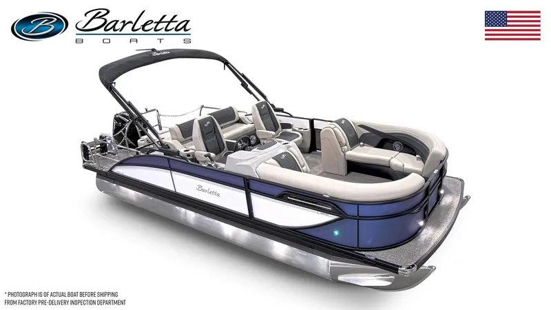Slide: The Image of 2026 Barletta C22UC pontoon boat with luxurious seating and sleek design. - 1