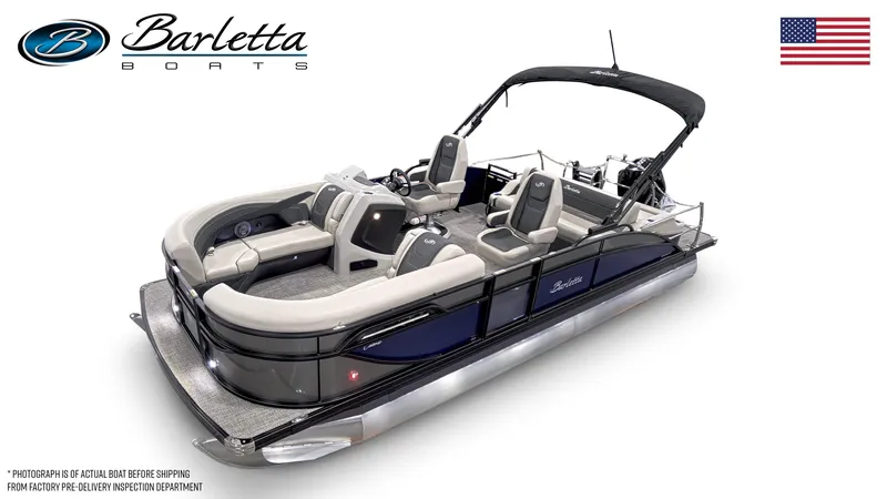 Slide: The Image of 2026 Barletta C22UC pontoon boat with sleek design and comfortable seating. - 4