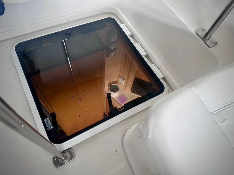 Slide: The Image of Hatch view on 1997 Carver 350 Mariner boat, showing interior cabin access. - 16