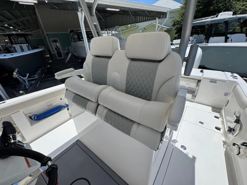 Slide: The Image of Luxury seating on 2026 Solace 30 CS boat, featuring elegant design and comfort. - 28