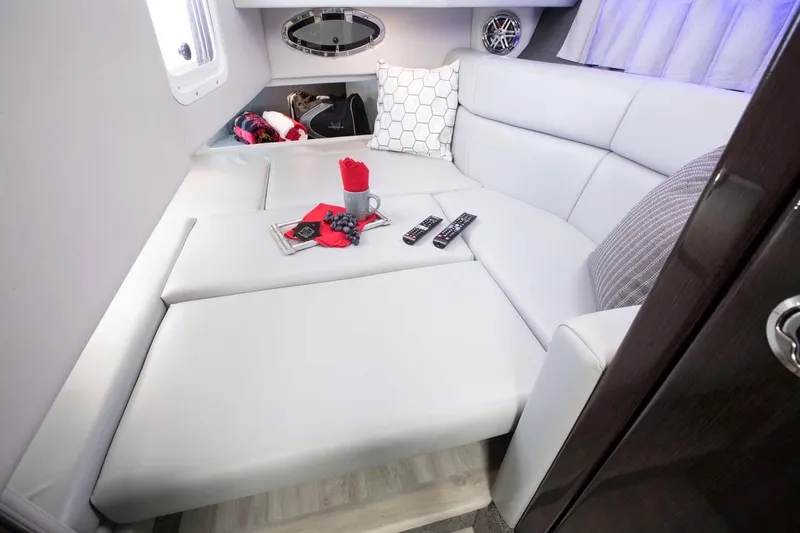 Slide: The Image of Manufacturer Provided Image: Luxurious interior of 2020 Formula 330 Crossover Bowrider with white leather seating. - 70