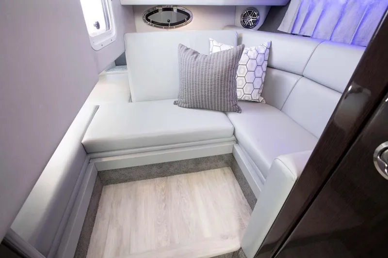 Slide: The Image of Manufacturer Provided Image: 2020 Formula 330 Crossover Bowrider interior with modern seating and decorative pillows. - 71
