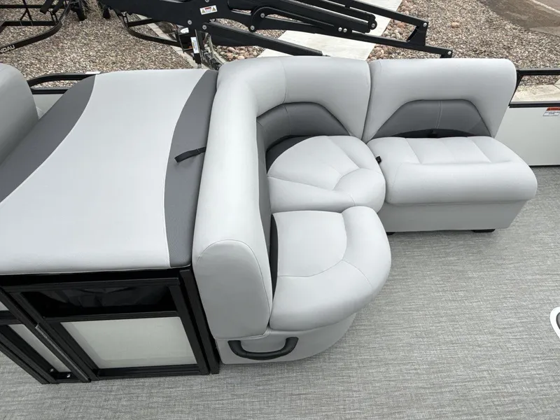 Slide: The Image of Luxurious seating on 2025 Landau ISLAND BREEZE 23 pontoon boat, featuring modern design. - 10