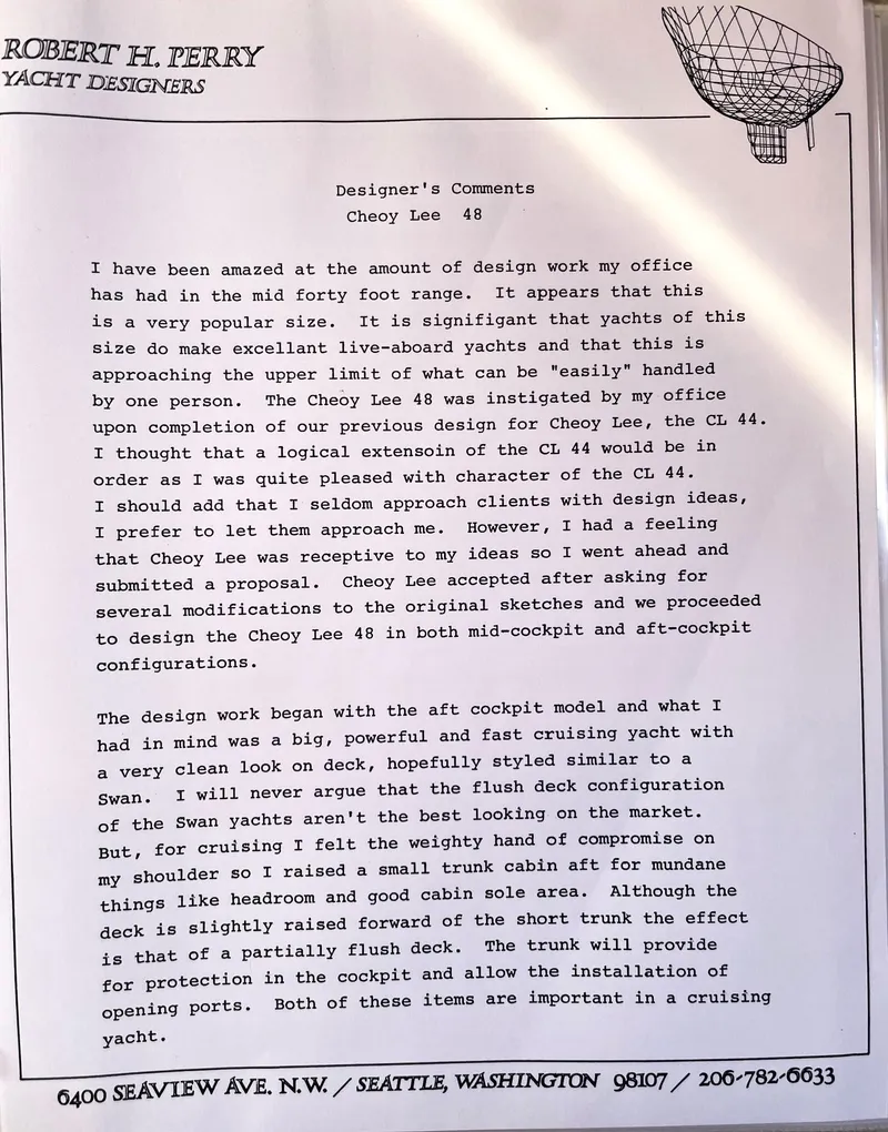 Slide: The Image of 1979 Cheoy Lee Aft Cockpit Cruising Ketch Designer's Comments Document. - 43