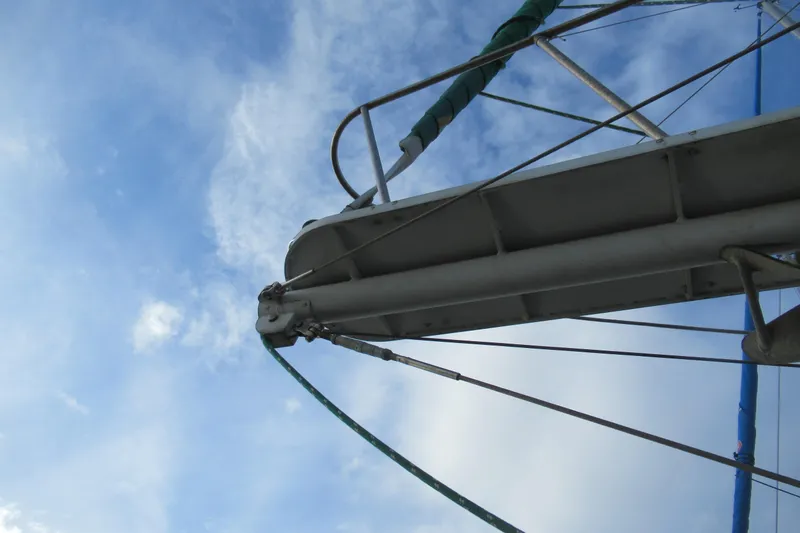 Slide: The Image of Cape George 36 sailboat rigging against a blue sky, 1979 model. - 34