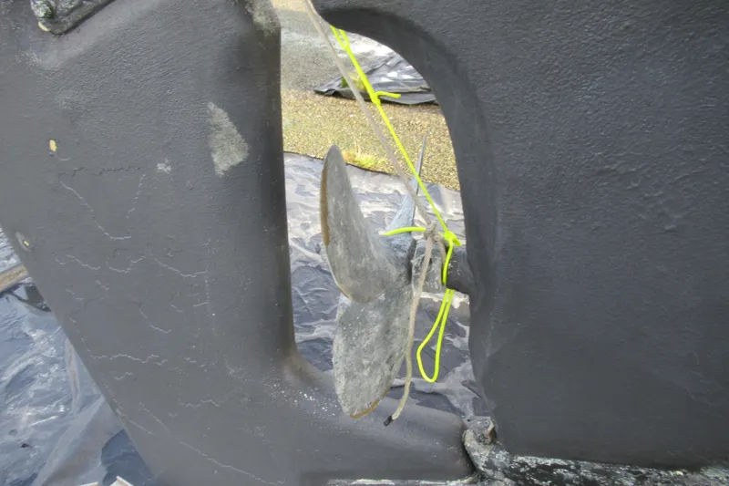 Slide: The Image of Close-up of a 1979 Cape George 36 sailboat propeller and rudder. - 45