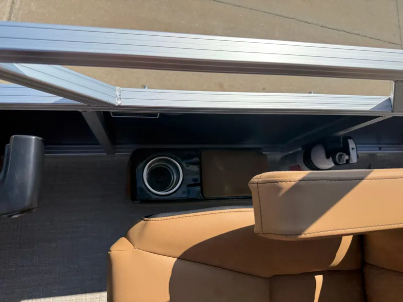 Slide: The Image of Interior of 2025 Avalon Venture 85 Versatile, featuring a rear bench and cup holder. - 43