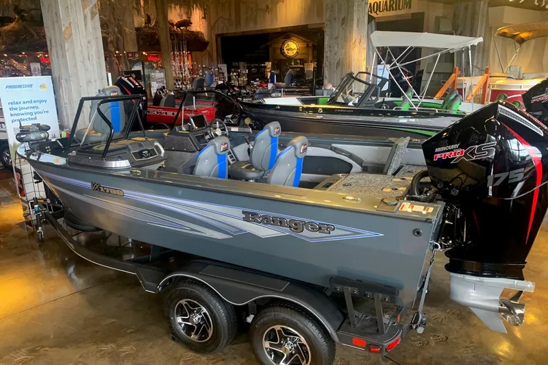 The Image of 2025 Ranger VX1788 WT boat displayed indoors with Mercury Pro XS 175 engine. - 0