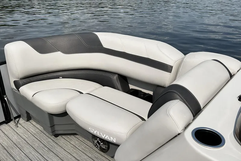 Slide: The Image of 2026 Sylvan L3 RLZ pontoon boat with spacious seating and modern design. - 5