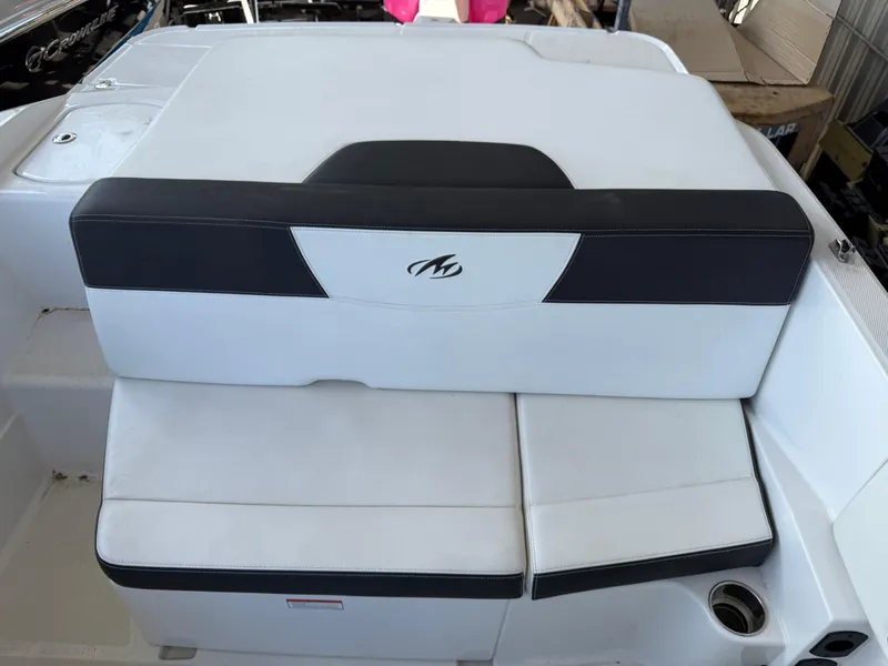 Slide: The Image of 2016 Monterey 196MS boat seating with black and white upholstery. - 11
